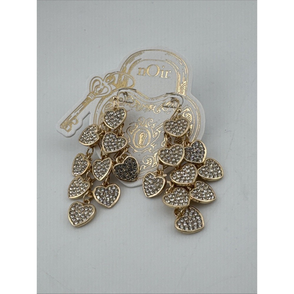 nOir Gold Crystal Heart Cascade Dangle Earrings Multi Heart NWT Pierce Style